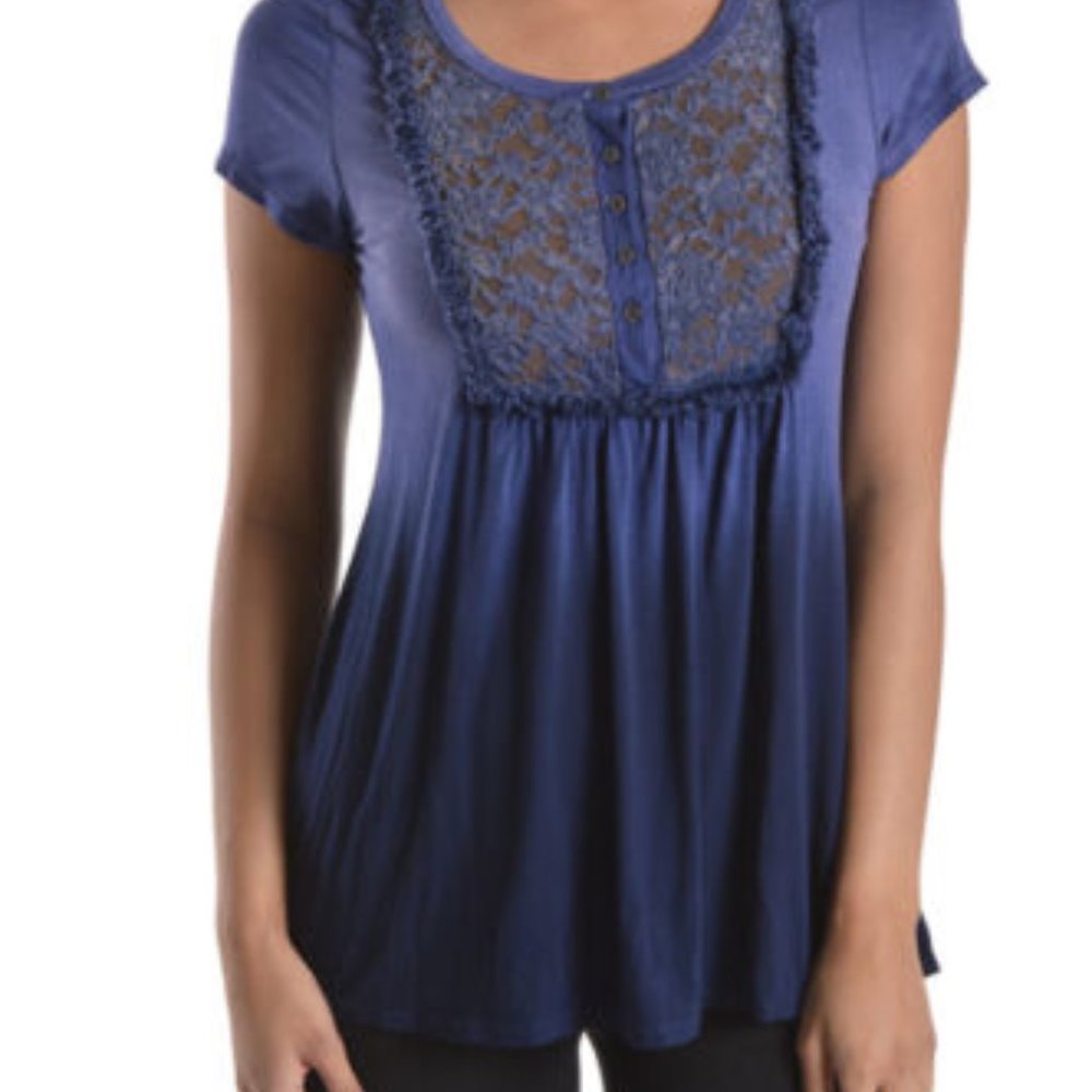T Party Vintage Denim Blue Short Sleeve Baby Doll Top